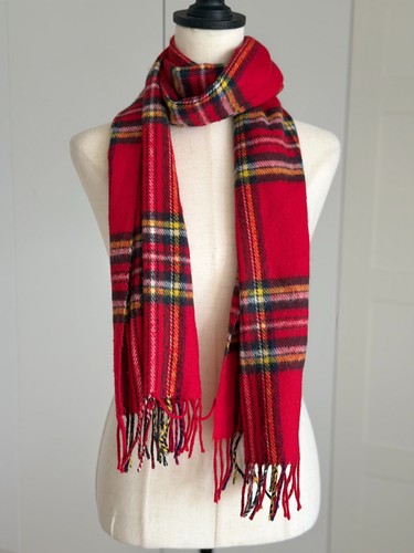 Vintage schal rot karo fransen - rot,
